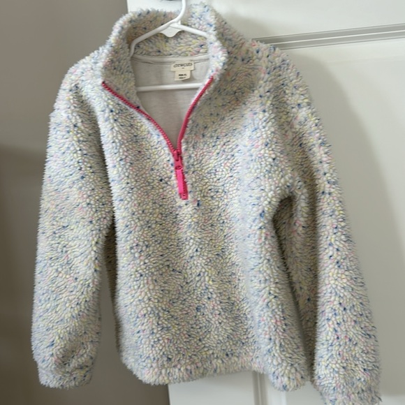 J Crew/ Crewcuts Confetti Faux Fur 1/2 Zip Fleece w Neon Pink Zipper - Picture 2 of 11